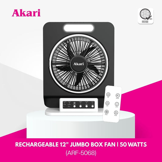 Akari 12" Rechargeable Jumbo Box Fan (ARBF-5913)