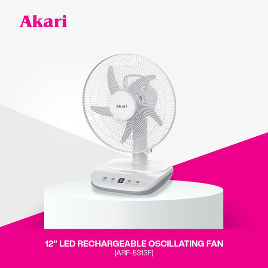 Akari 12-inch Rechargeable Oscillating Fan (ARF-5313F) NEW VERSION