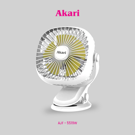 CLEARANCE SALE: Akari 5" Square Rechargeable Clip Fan (AJF-5519W)