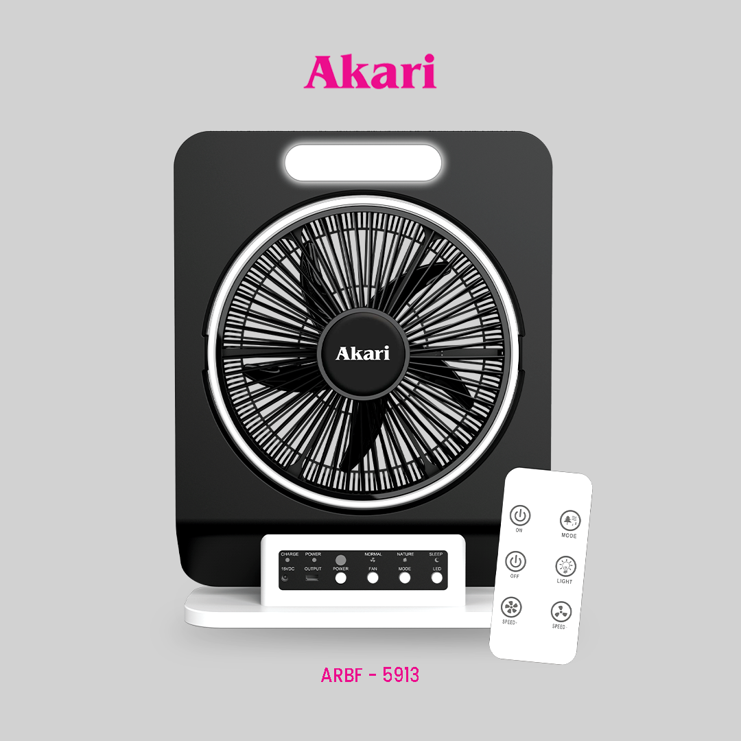Akari 12" Rechargeable Jumbo Box Fan w/ LED Light (ARBF-5913)