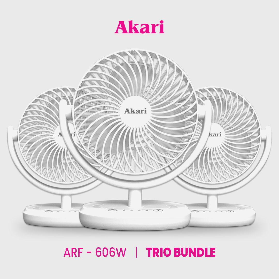 Akari 3PCS: 6” Rechargeable Desk fan with LED Night Light (ARF-606)