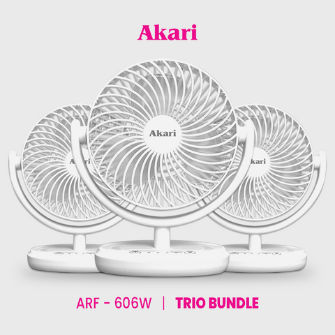 Akari 3PCS: 6” Rechargeable Desk fan with LED Night Light (ARF-606)