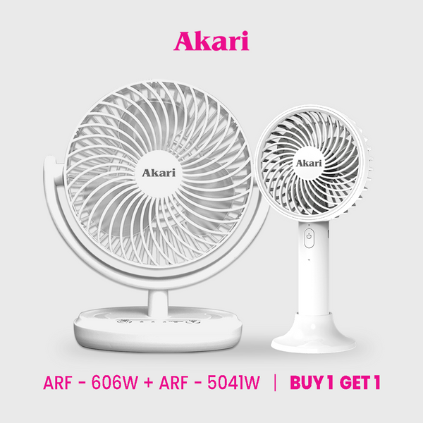 Akari B1G1 : 6” Rechargeable Deskfan w/ LED (ARF-606) + Akari 4" Handy Fan (ARF-5041)