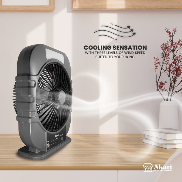Akari B1T1 : 8” Rechargeable Oscillating Fan W/ LED