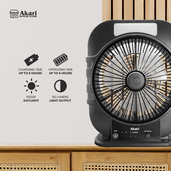 Akari B1T1 : 8” Rechargeable Oscillating Fan W/ LED