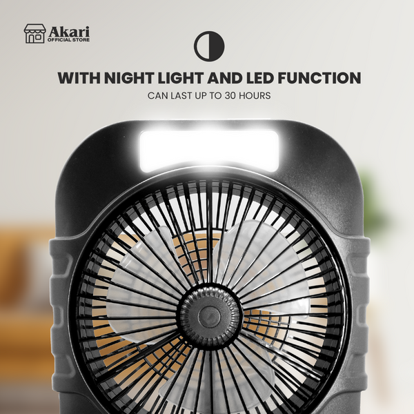 Akari B1T1 : 8” Rechargeable Oscillating Fan W/ LED