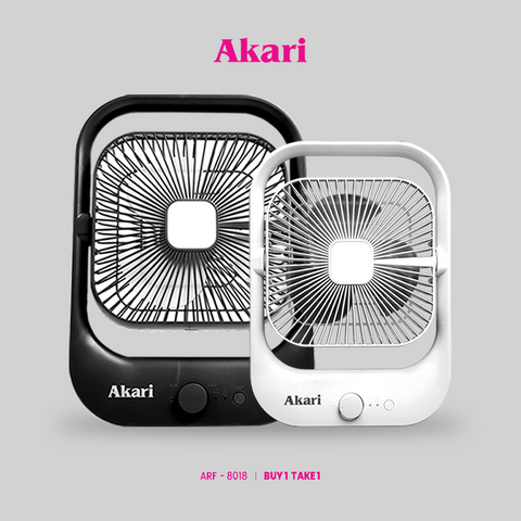 Akari B1T1 : 8" Rechargeable Square Fan with LED Light (ARF-8018)