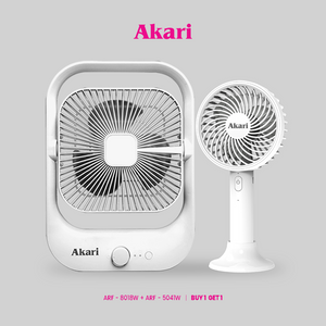 Akari 8" Rechargeable Square Fan with LED  (ARF-8018) + Akari 4" Rechargeable Handy Fan ARF-5041