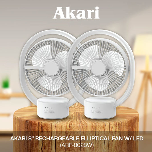 Akari B1T1 : 8" Rechargeable Elliptical Fan w/ LED (ARF-8028W)