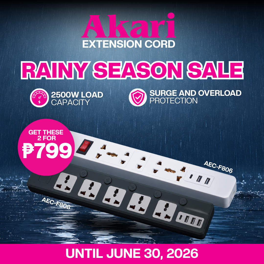 BUNDLE: Akari 5 Gang Extension Cord with Individual Switch and USB (AEC-F808) + Akari 5 Gang Extension Cord with Surge Protection and Overload protection with Main Switch (AEC-F806)