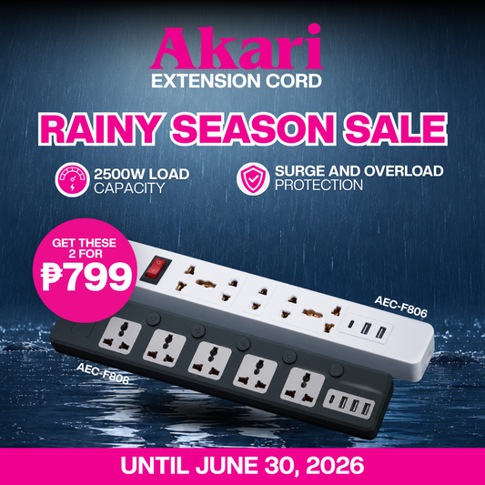 BUNDLE: Akari 5 Gang Extension Cord with Individual Switch and USB (AEC-F808) + Akari 5 Gang Extension Cord with Surge Protection and Overload protection with Main Switch (AEC-F806)