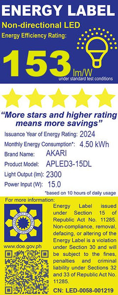 Akari LED Premier Bulb 15 Watts - Daylight  (APLED3-15DL)