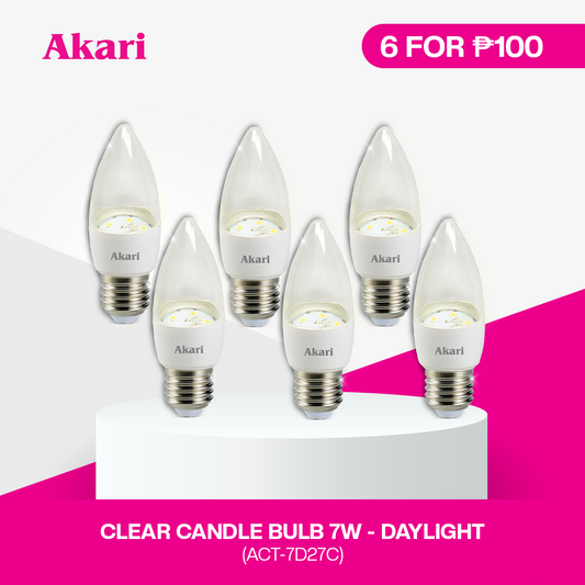 CLEARANCE SALE: 6 FOR P100 Akari Clear Candle Bulb 7W - Daylight (ACT-7D27C)