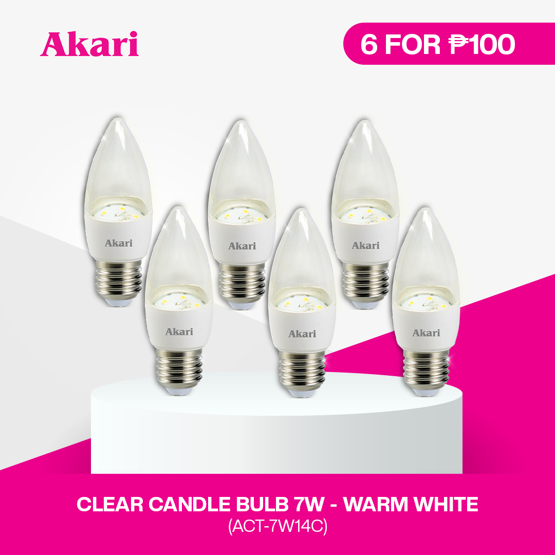 CLEARANCE SALE: 6 FOR P100 Akari Clear Candle Bulb 7W - Warm White (ACT-7W14C)