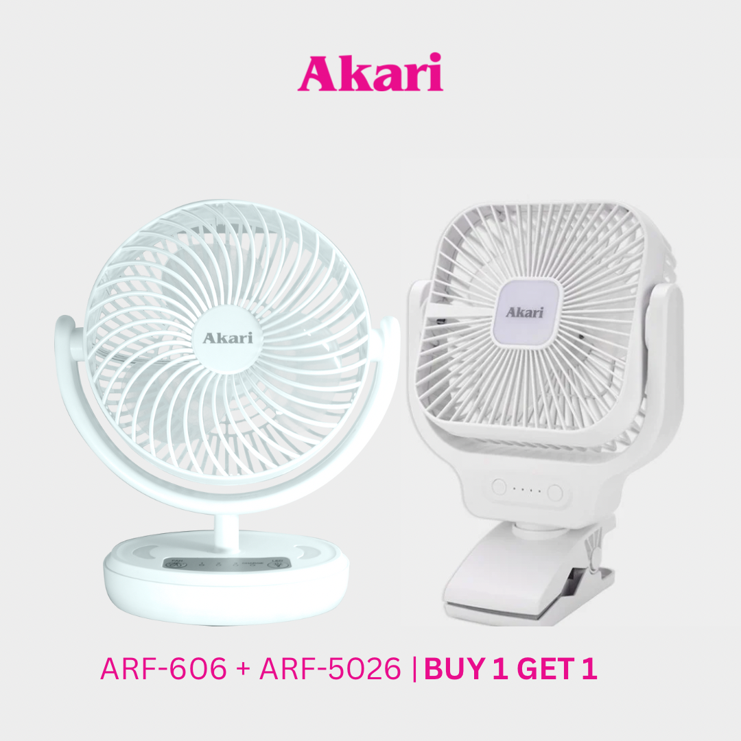 Akari 6" Rechargeable Fan with Led Night Light (ARF-606) + 6" Rechargeable Clip Fan (ARF-5026)
