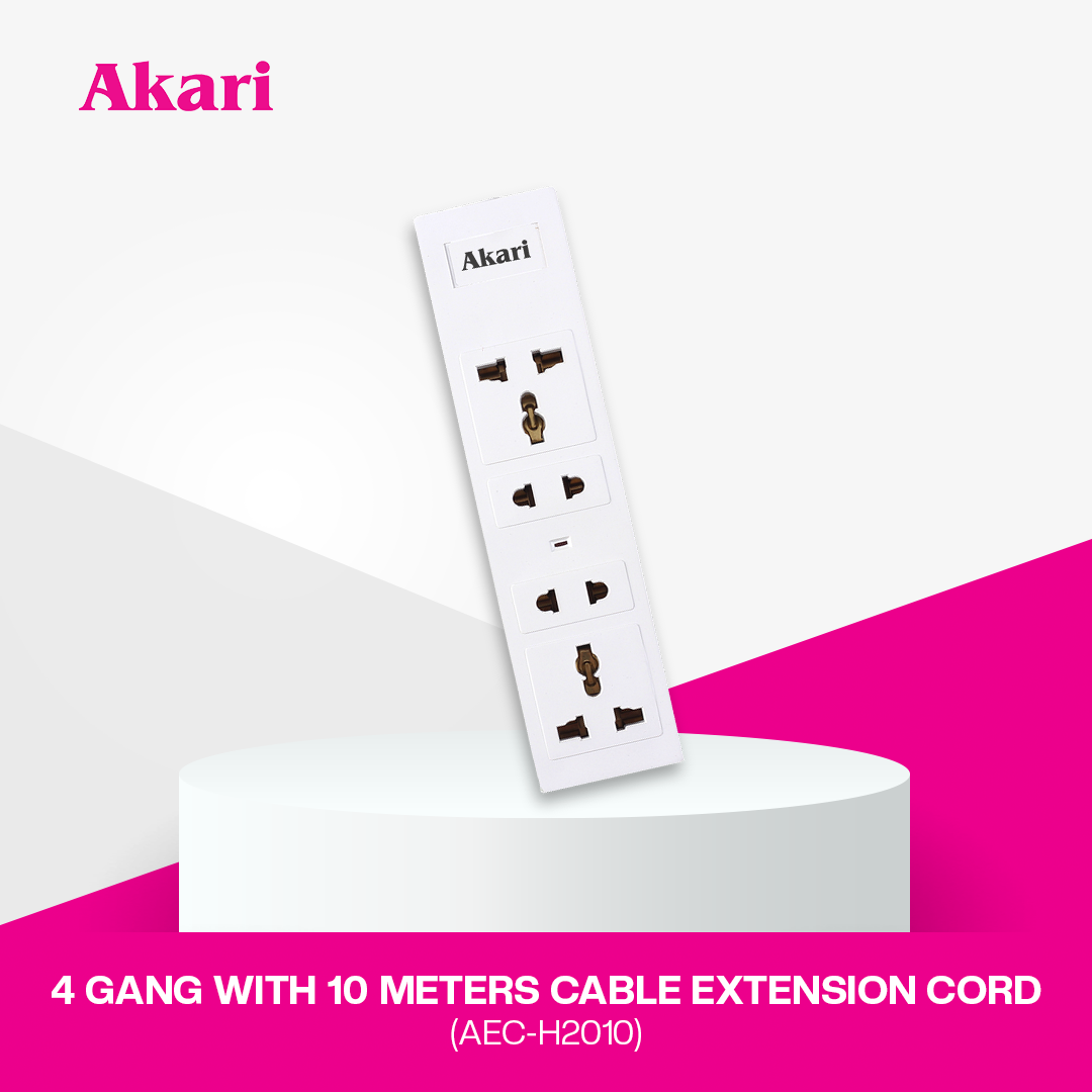 Akari 4 Gang Extension Cord with 10M Cable & Overload Protection (AEC-H2010)
