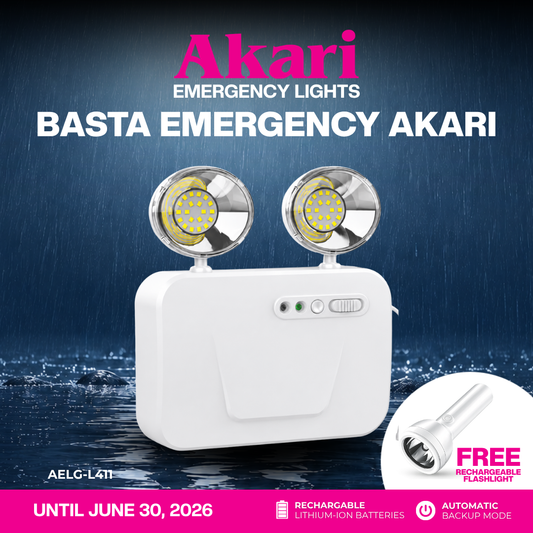 Akari Emergency Light 1.5W (AELG-L411) WITH FREE FLASHLIGHT (ARFL-8111W)