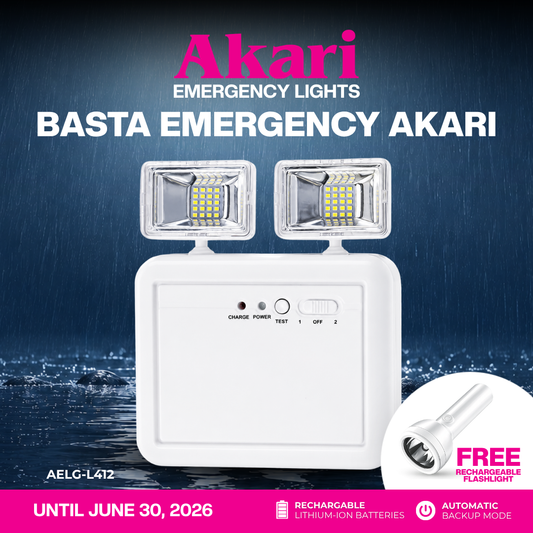 Akari LED Heavy Duty Emergency Light 2 Watts x 4 Watts (AELG-L412) WITH FREE FLASHLIGHT (ARFL-8111W)
