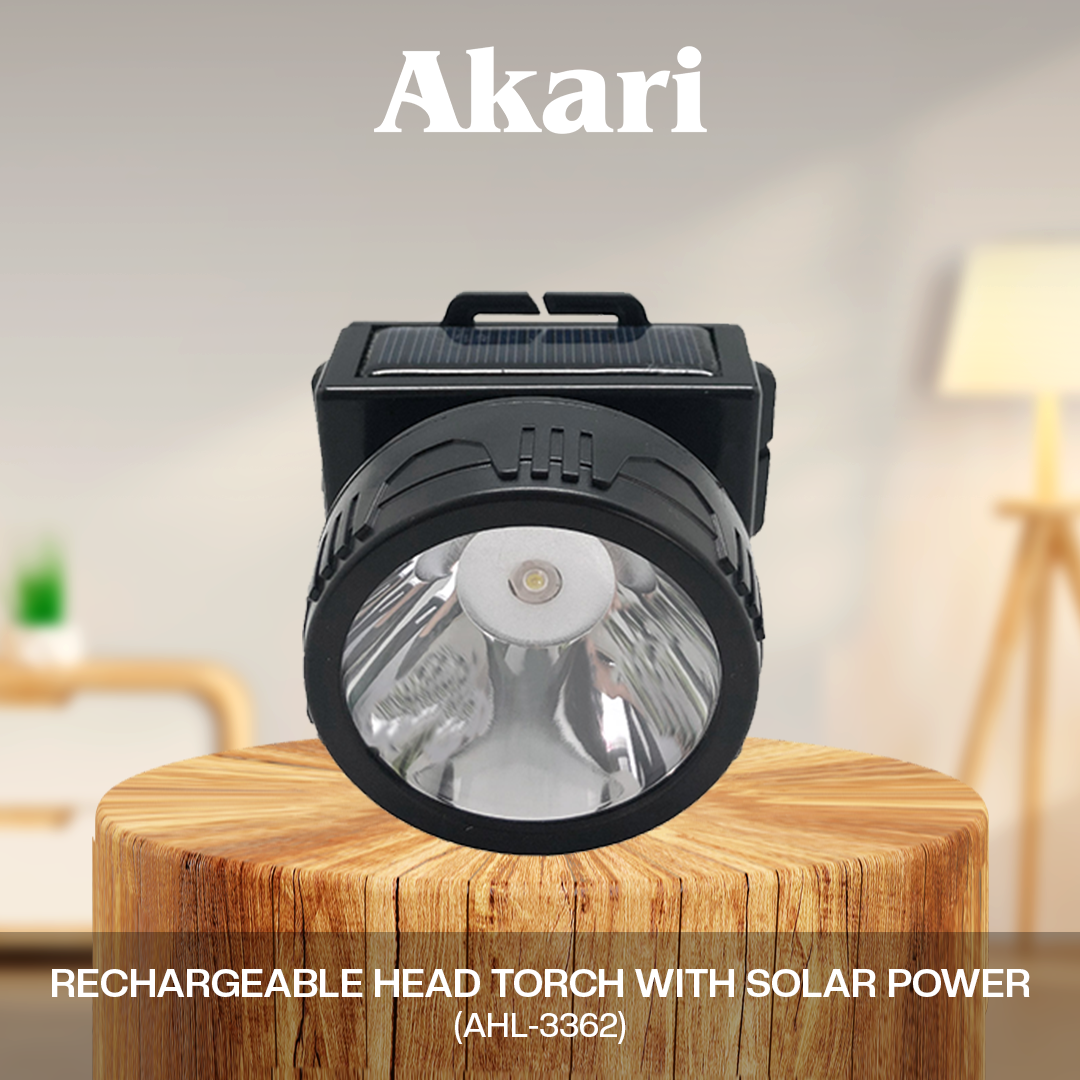 Akari Rechargeable Head Torch with Solar Power (AHL-3362)