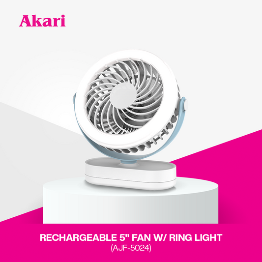 Akari 5" Rechargeable Fan w/ Ring Light (AJF-5024)