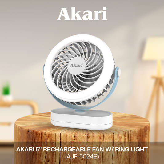 Akari 5" Rechargeable Fan w/ Ring Light (AJF-5024)