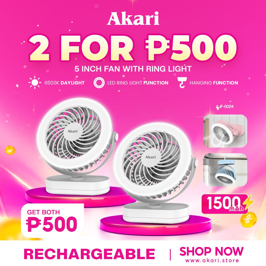 Akari B1T1 :  5" Rechargeable Fan w/ Ring Light (AJF-5024)