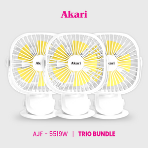 Akari 3PCS : 5" Rechargeable Clip Fan with LED Night Light Function (AJF-5519)