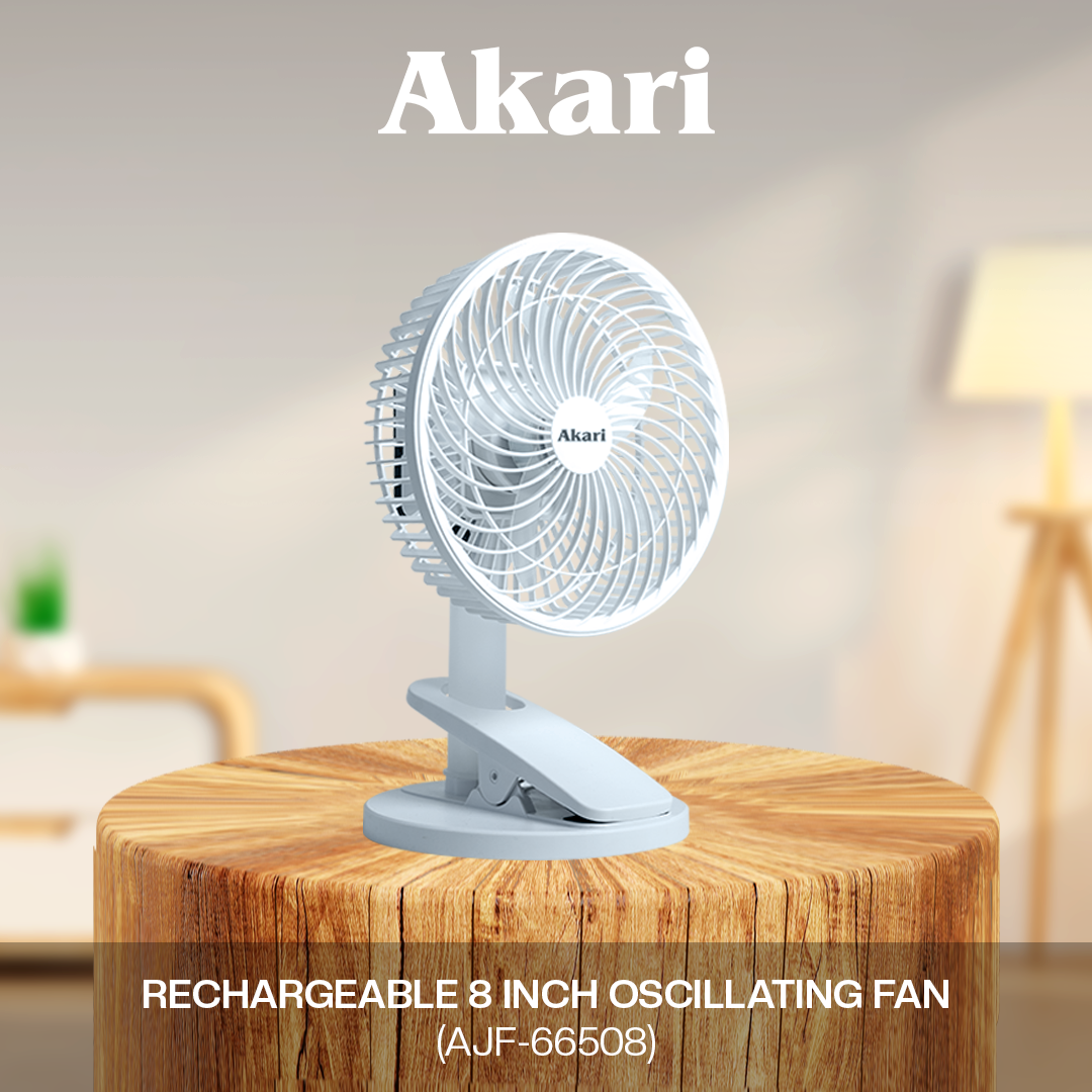 Akari 8" Rechargeable Oscillating Clip Fan ( AJF-66508 )
