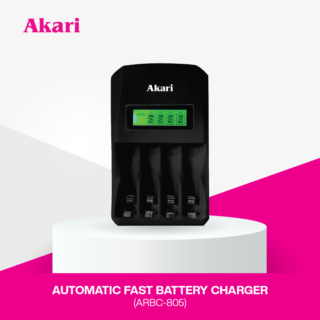 Akari Automatic Fast Battery Charger ARBC-805 | LCD Charger with FREE 4x3200mAh NiMH Batteries