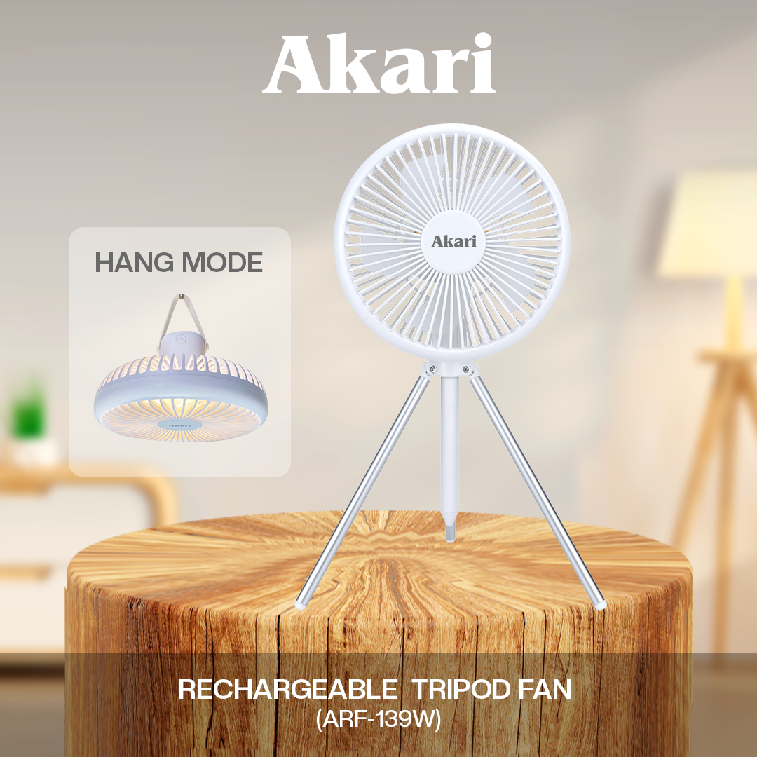 Akari Rechargeable Tripod Fan (ARF-139) + Free Flaslight