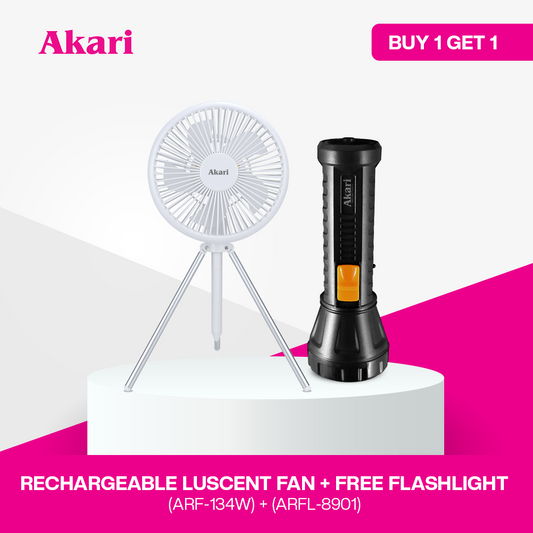 Akari Rechargeable Tripod Fan (ARF-139) + Free Flaslight