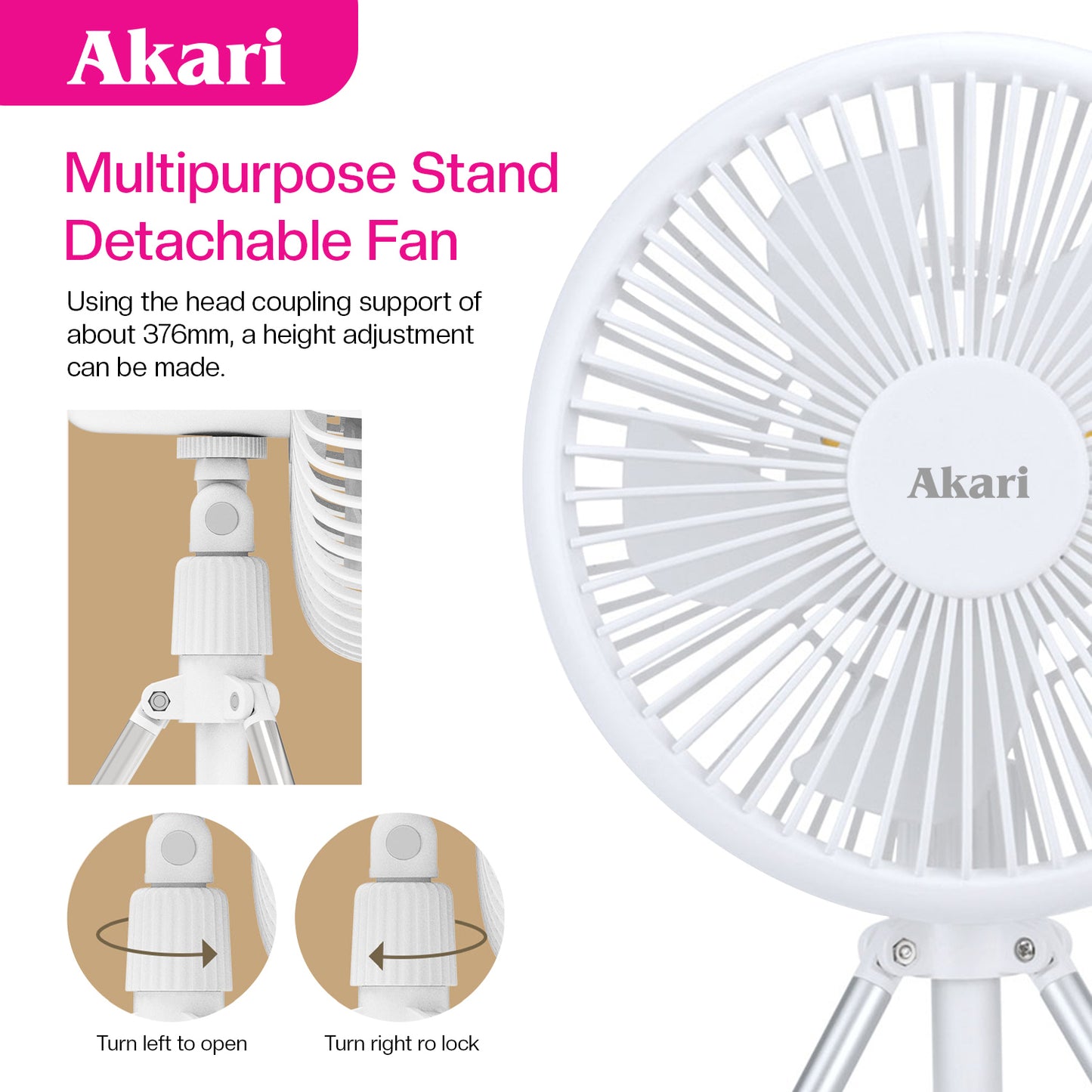 Akari Rechargeable Tripod Fan (ARF-139) + Free Flaslight