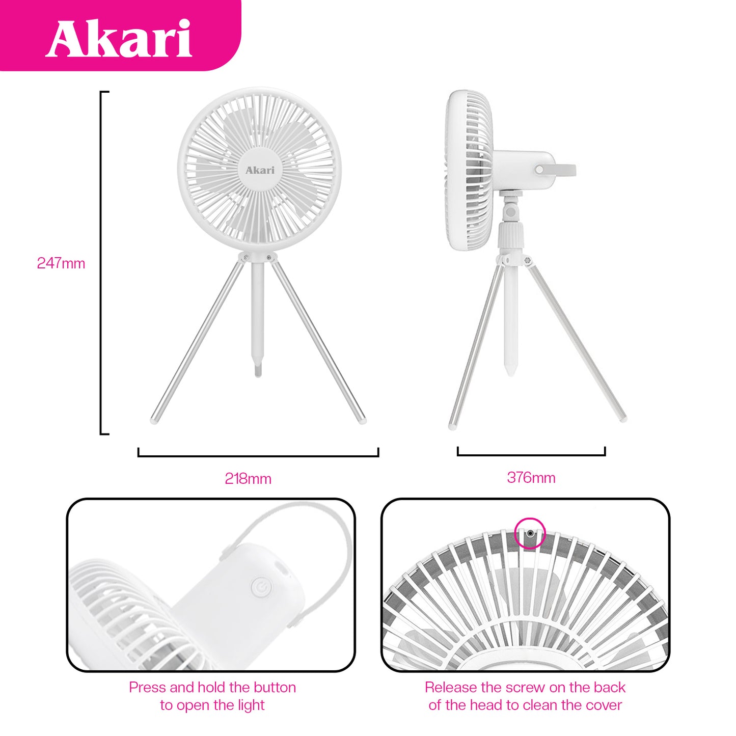 Akari Rechargeable Tripod Fan (ARF-139) + Free Flaslight