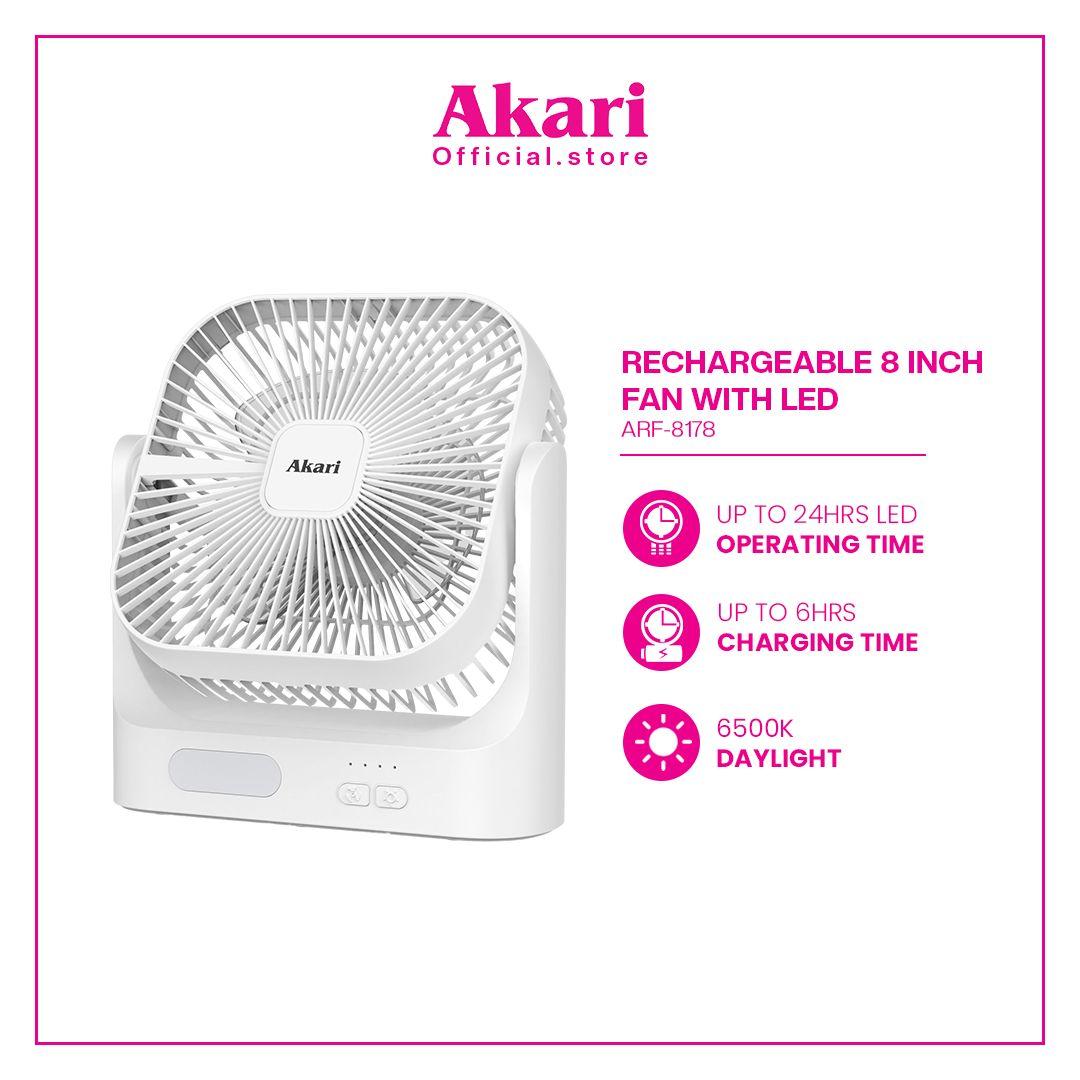 AKARI 8" Rechargeable fan with led light (ARF-8178)