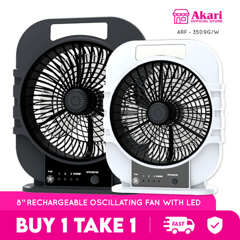 Akari B1T1 : 8” Rechargeable Oscillating Fan W/ LED