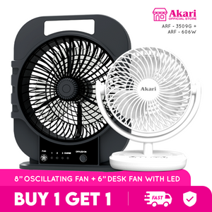 Akari B1G1: 8" Rechargeable Oscillating Desk Fan + Akari 6” Rechargeable Desk fan