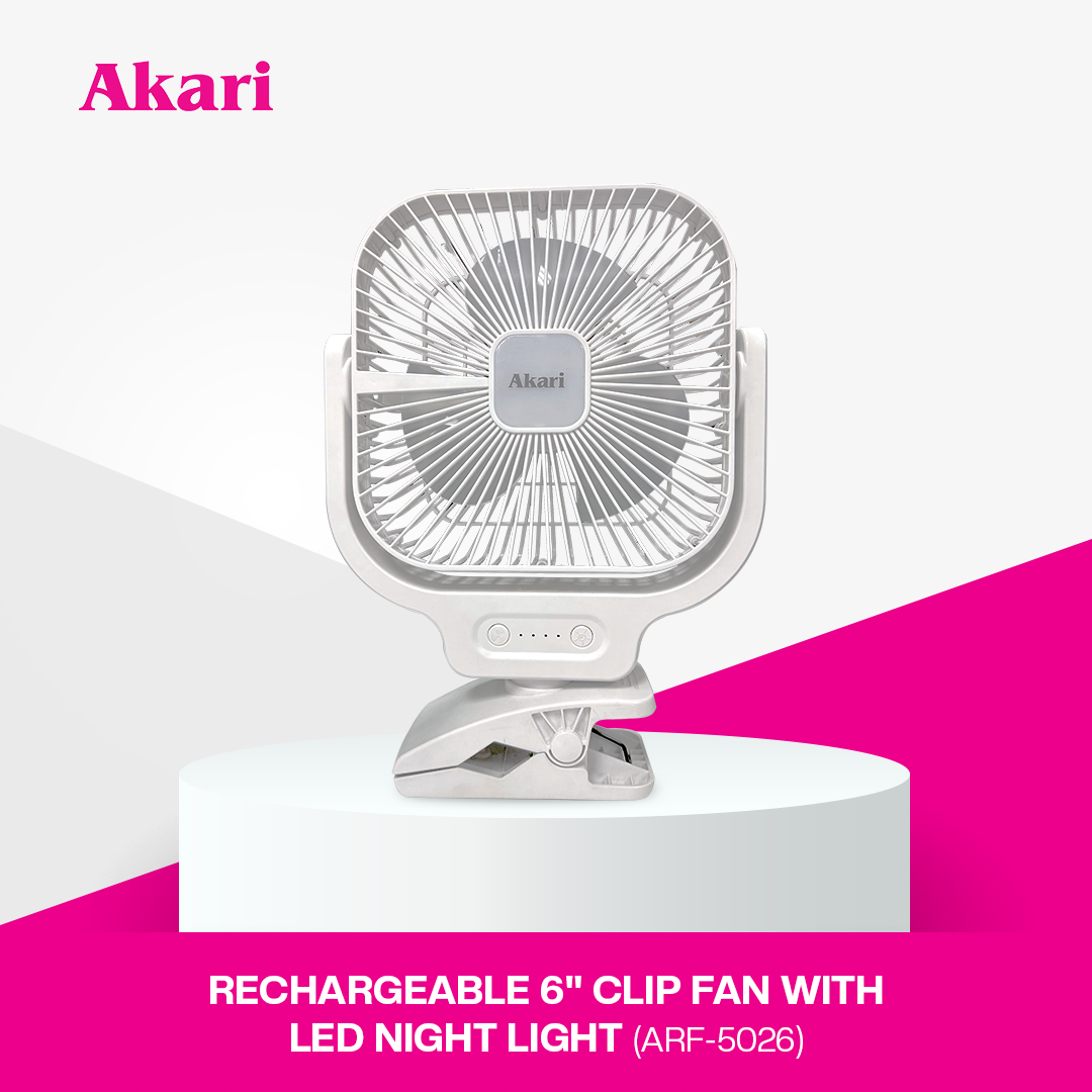 Akari 6" Rechargeable Clip Fan with Led Night Light (ARF-5026)