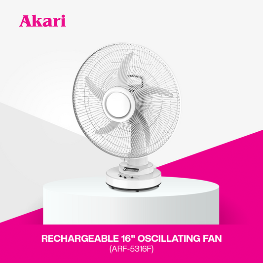 Akari 16" Rechargeable Oscillating Fan w/ 18W COB LED (ARF-5316F)