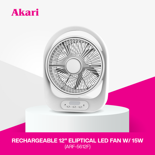Akari 12" Rechargeable Eliptical Led Fan w/ 15W LED ARF-5612F