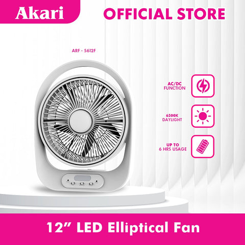 Akari 12" Rechargeable Eliptical Led Fan w/ 15W LED ARF-5612F