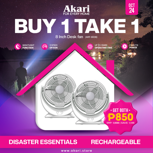 Akari B1T1  8" Rechargeable Desk fan (ARF-8006)