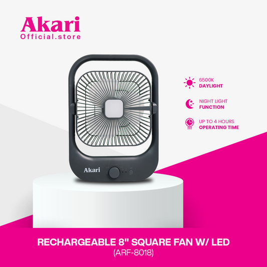 Akari 8" Rechargeable Square Fan with LED  (ARF-8018)