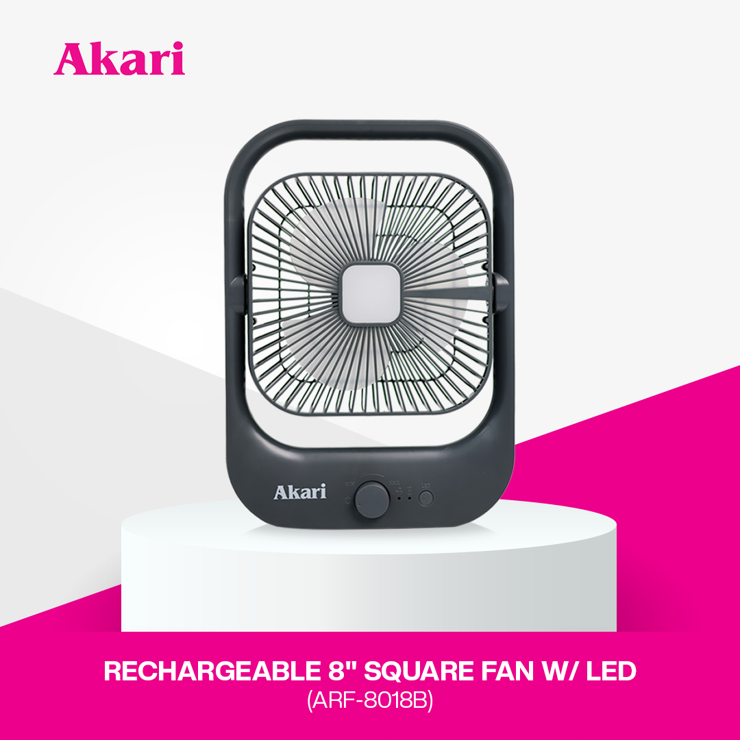 Akari 8" Rechargeable Square Fan with LED  (ARF-8018)