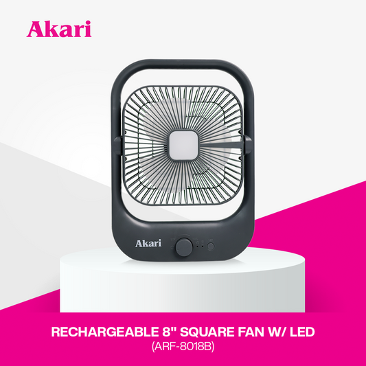 Akari 8" Rechargeable Square Fan with LED  (ARF-8018)