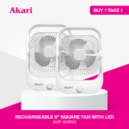 Akari B1T1 : 8" Rechargeable Square Fan with LED Light (ARF-8018)