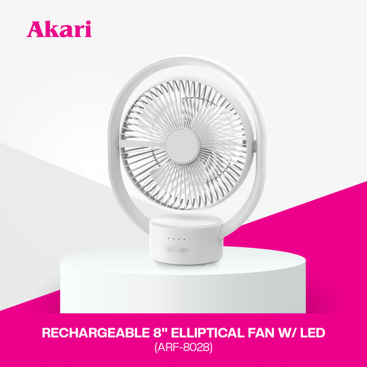 Akari 8" Rechargeable Elliptical Fan w/ LED (ARF-8028W)