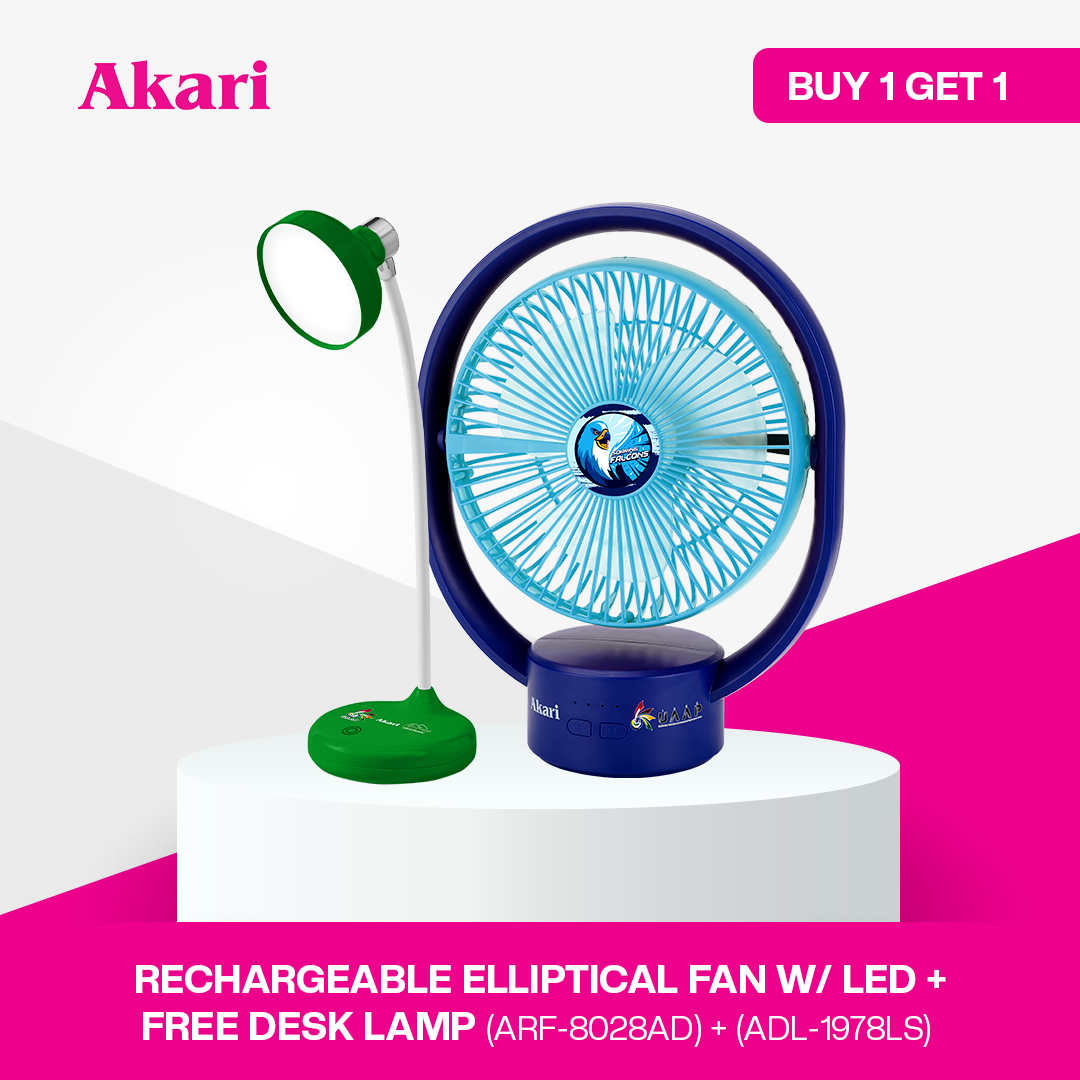 AKARI [ UAAP ] 8" Rechargeable Elliptical Fan w/ LED (ARF-8028) + FREE Uaap desklamp