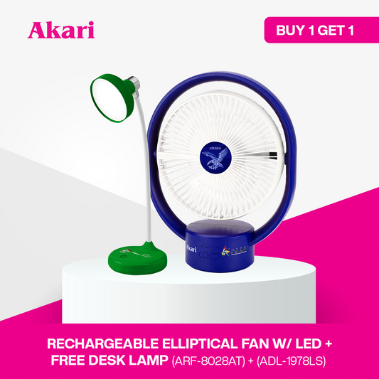 AKARI [ UAAP ] 8" Rechargeable Elliptical Fan w/ LED (ARF-8028) + FREE Uaap desklamp