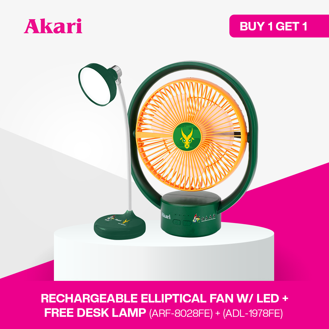 AKARI [ UAAP ] 8" Rechargeable Elliptical Fan w/ LED (ARF-8028) + FREE Uaap desklamp