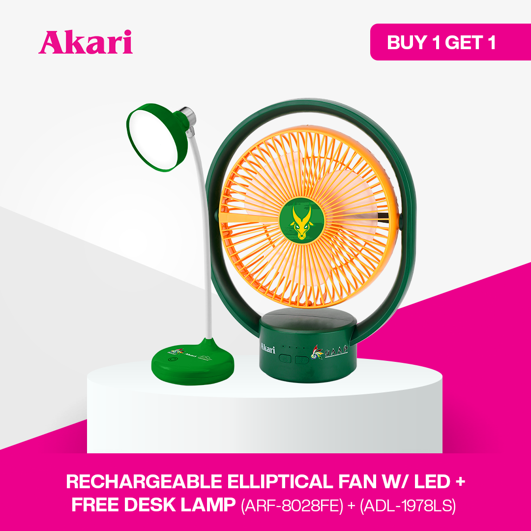 AKARI [ UAAP ] 8" Rechargeable Elliptical Fan w/ LED (ARF-8028) + FREE Uaap desklamp